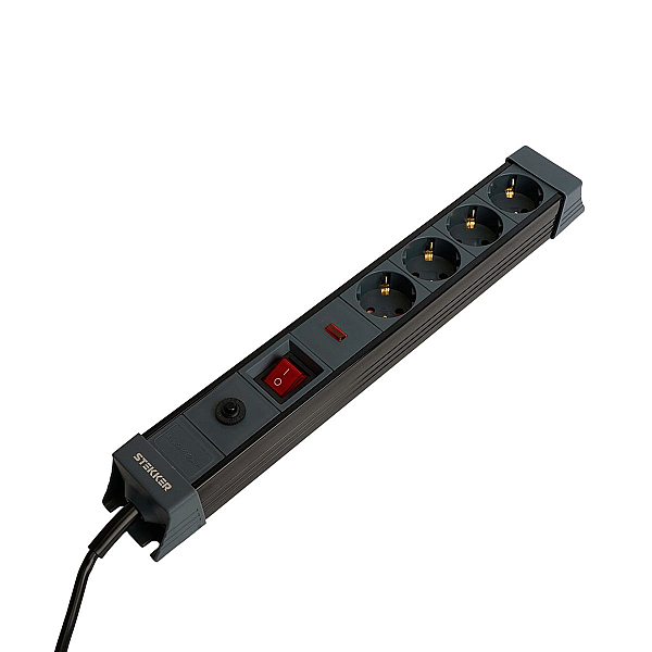 Сетевой фильтр 4-местный с/з Stekker 3x1мм2, 1,8 м, 250В, 16А Techno, HM22-41-02, черный 50156