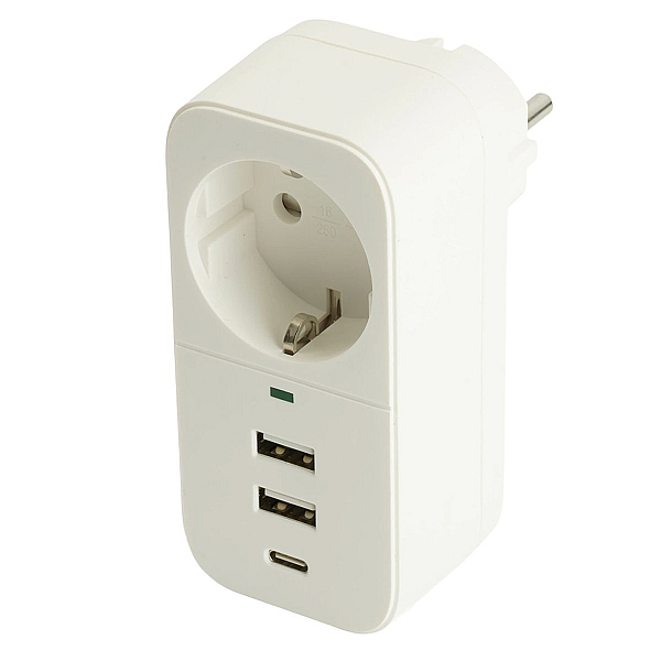 Сетевой фильтр 1-местный с/з Stekker 250В, 16А, 2USB+1Type-C 2,4 A Nova, HM81-11-1, белый 50142