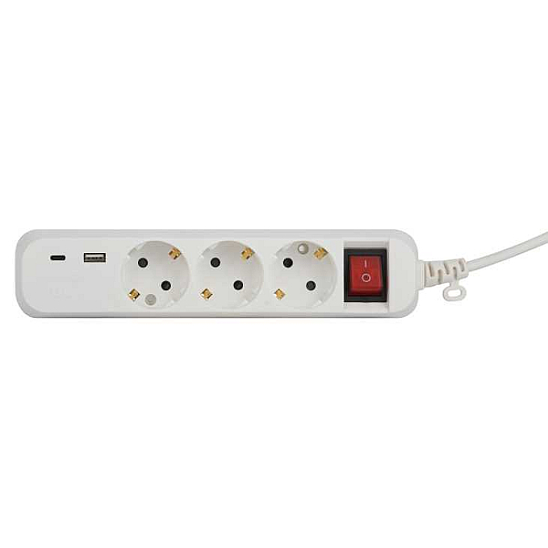 Удлинитель электрический ЭРА UB-3es-3m-USB c заземлением с выключателем 3 розетки + 1xUSBA+1xUSBC 3м 10А Б0052898