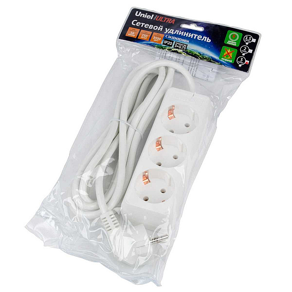 Удлинитель Uniel Ultra 3гн х 3м с/з S-GCU3-3 White UL-00010001