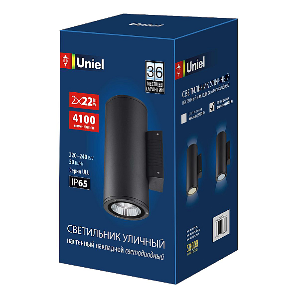 Уличный настенный светильник Uniel ULU-S22D-2x22W/6400K IP65 BLACK UL-00010852