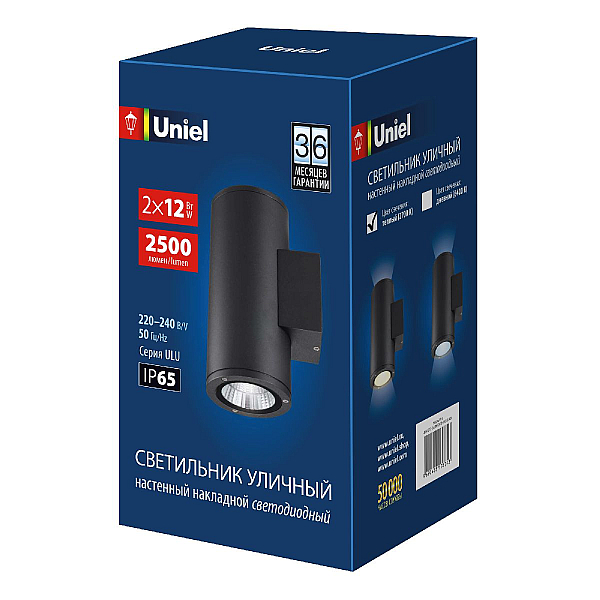 Уличный настенный светильник Uniel ULU-S22D-2x12W/2700K IP65 BLACK UL-00010847