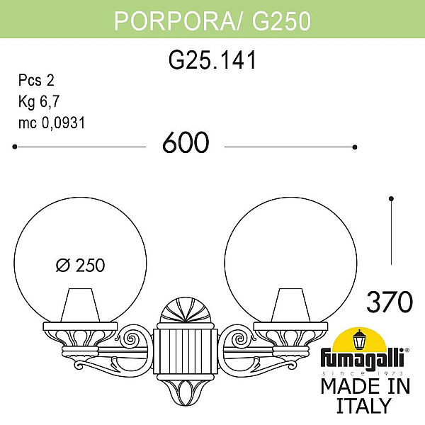 Уличный настенный светильник Fumagalli Globe 250 G25.141.000.AZF1R