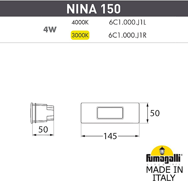 Встраиваемый светильник Fumagalli уличный светодиодный Nina 6C1.000.000.BYJ1L