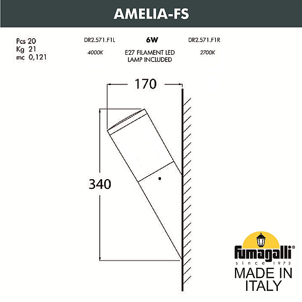 Уличный настенный светильник Fumagalli AMELIA-FS DR2.571.000.AYE27