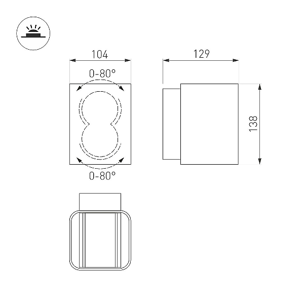 Уличный настенный светильник Arlight LGD-WALL-VARIO-S104x129-2x6W Day4000 (GR, 1-80 deg) 029794