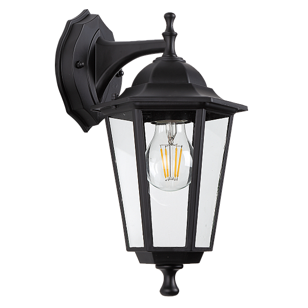 Уличный настенный светильник ЭРА Веледа GBW-104-1-BL-0360 230В Е27 IP54 чёрный вниз Б0071477