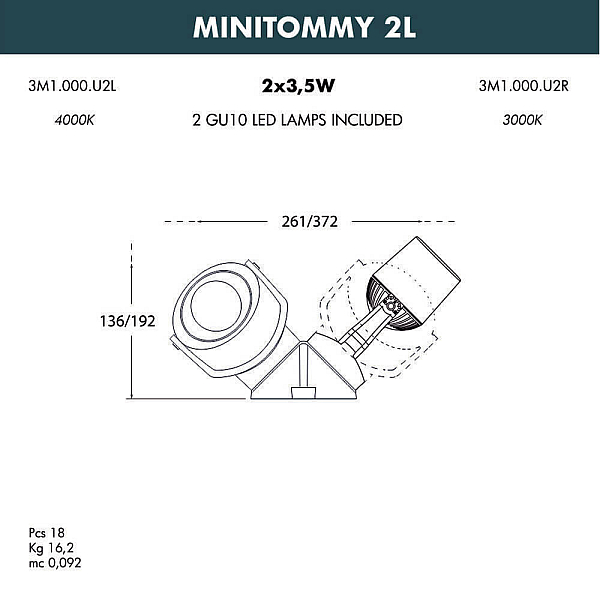 Уличный настенный светодиодный светильник Fumagalli Minitommy 2L 3M1.000.000.AXU2L