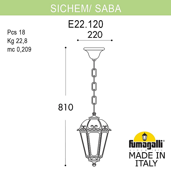 Уличный подвесной светильник Fumagalli SICHEM/SABA K22.120.000.AYE27
