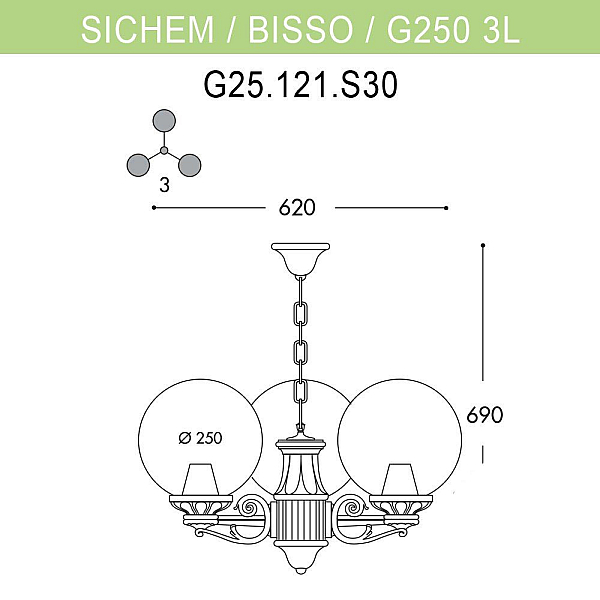 Уличный подвесной светильник Fumagalli Sichem/Bisso/G250 3L G25.120.S30.BXE27