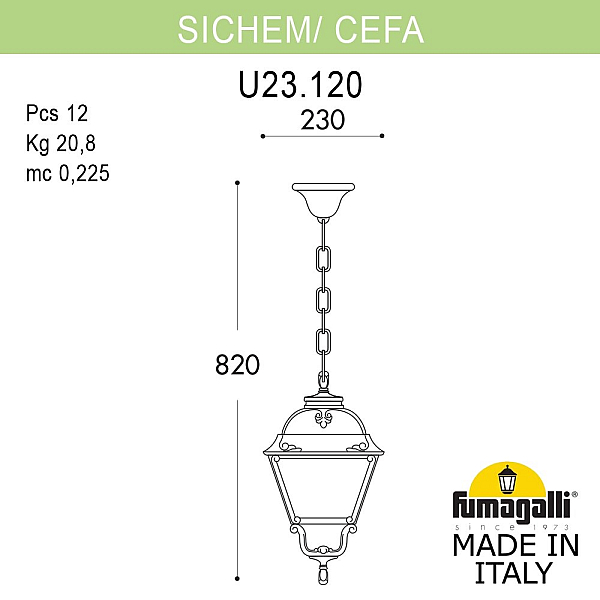 Уличный подвесной светильник Fumagalli SICHEM/CEFA U23.120.000.WXE27