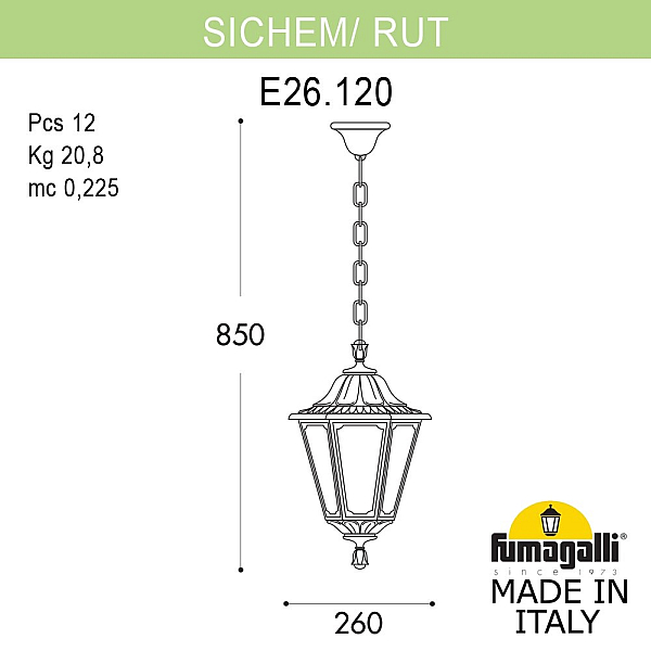 Уличный подвесной светильник Fumagalli SICHEM/RUT E26.120.000.AYE27