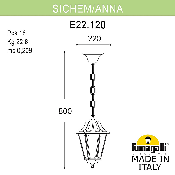 Уличный подвесной светильник Fumagalli SICHEM/ANNA E22.120.000.WYE27