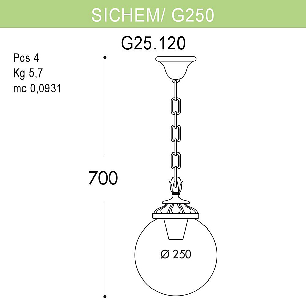 Уличный подвесной светильник Fumagalli Sichem/G250 G25.120.000.BYE27