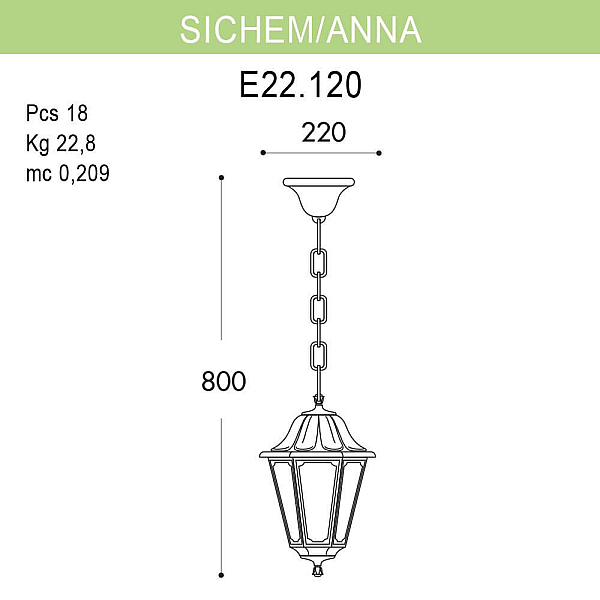 Уличный подвесной светильник Fumagalli Sichem/Anna E22.120.000.AXF1R