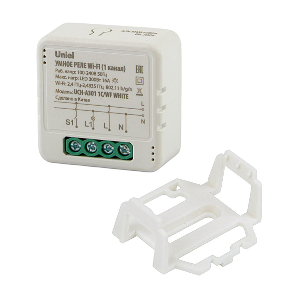 Умное реле Wi-Fi Uniel UL-00011708 1 канал. 100-240В. 16А 300Вт UCH-A301 1C/WF WHITE