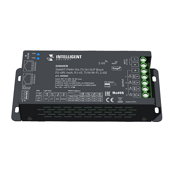 Диммер Arlight SMART-PWM-104-73-SH-SUF Black (12-48V, 4x6A, RJ-45, TUYA Wi-Fi, 2.4G) (IARL, IP20 Металл) 055882