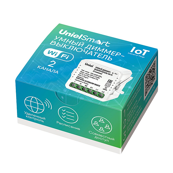 Умный диммер-выключатель Wi-Fi Uniel UL-00011711 2 канала. 100-240В. 2x150Вт UCH-A302 2C/DIM/WF WHITE