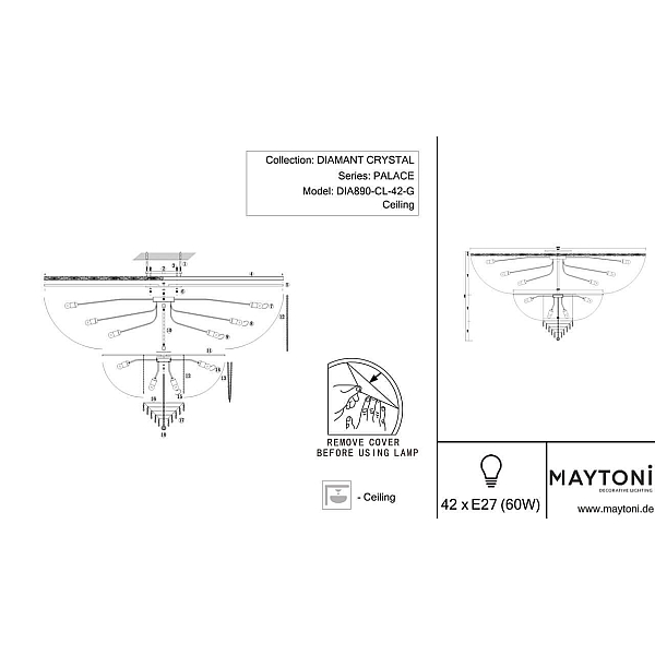 Потолочная люстра Maytoni Palace DIA890-CL-42-G