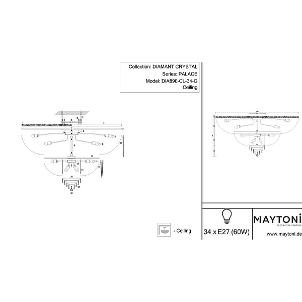 Потолочная люстра Maytoni Palace DIA890-CL-34-G