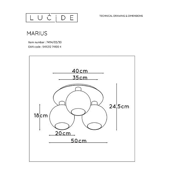 Потолочная люстра Lucide Marius 74114/03/30