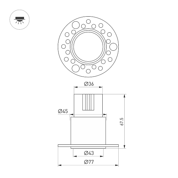 Встраиваемый светильник Arlight MS-INVISIO-TRIMLESS-R45-10W Warm3000 (WH-WH, 36 deg, 230V) (IP54 Металл) 059161