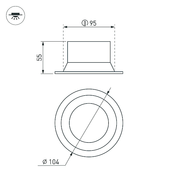 Встраиваемый светильник даунлайт Arlight MS-BREEZE-BUILT-R104-12W Warm2700 (WH, 90 deg, 230V) (IP20 Металл) 054714