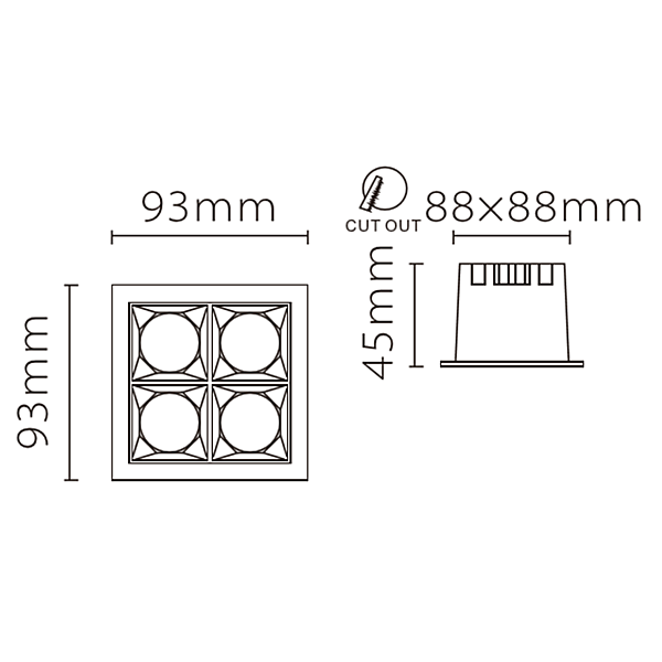 Встраиваемый светодиодный светильник Fiberli XL003-4T(W) 12130306