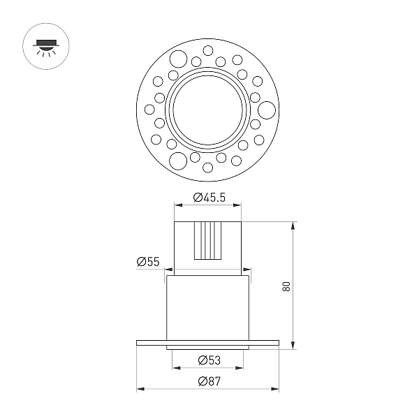 Встраиваемый светильник Arlight MS-INVISIO-TRIMLESS-R55-15W Warm3000 (WH-WH, 36 deg, 230V) (IP54 Металл) 059162