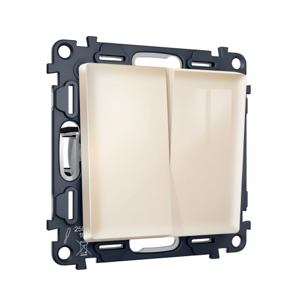 Комплект механизма 2-клавишного перекрестного выключателя 10A-250V Alfa Бежевый глянец Quant Ambrella Volt MA303030 (AP3030, VM125)