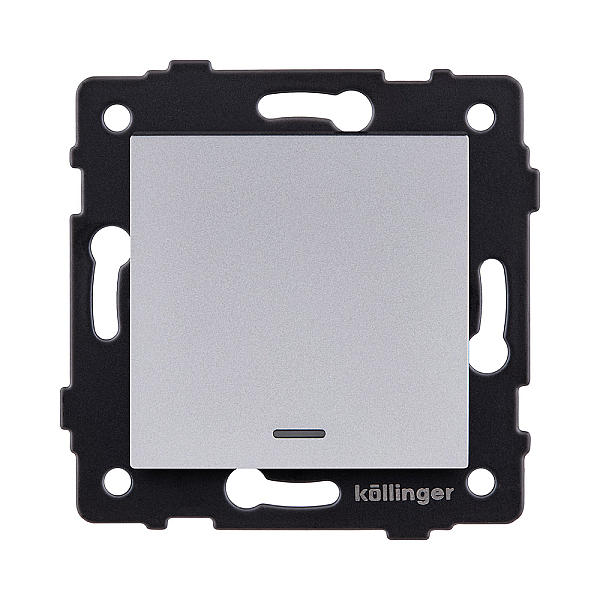 Выключатель кнопочный 1-клавишный 10А/250В с LED подсветкой, серый Kollinger REA-S-013GY для Aspekt, Eleganz, Reflex