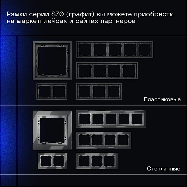 Выключатель встраиваемый Voltum S70 трехклавишный 10А, (графит) VLS030107