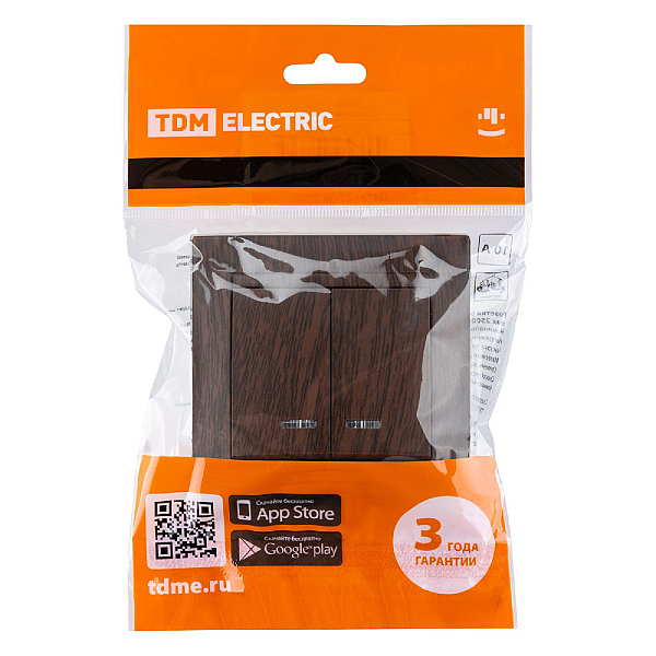 Выключатель двухклавишный с подсветкой Лама TDM Electric SQ1815-0405