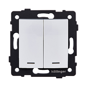 Выключатель 2-клавишный 10А/250В с LED подсветкой, изогнутый, белый Kollinger REA-R-008WH для Aspekt, Eleganz, Reflex