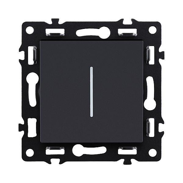 Выключатель 1-клавишный проходной 10А/250В с LED подсветкой, черный Kollinger Asthetik AS-008BK