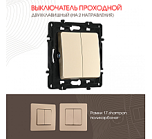 Выключатель двухклавишный проходной Arte Milano 217.32-2.shampan