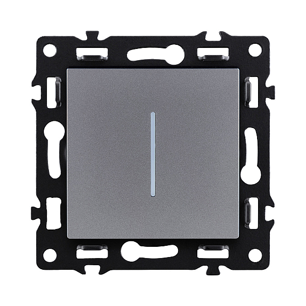 Выключатель 1-клавишный проходной 10А/250В с LED подсветкой, серый Kollinger Asthetik AS-008GY