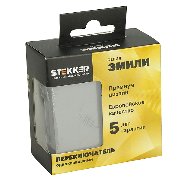 Переключатель 1-клавишный (механизм), STEKKER, 250В, 10A, серия Эмили, RSW10-5105-10, платиново-серый, soft touch 49945