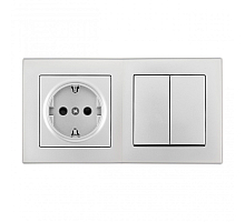 Выключатель двухклавишный с розеткой Arte Milano SET06-2-30-2-40-1 silver