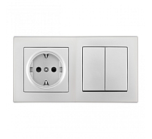 Выключатель двухклавишный с розеткой Arte Milano SET06-2-30-2-40-1 silver