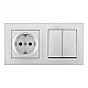 Выключатель двухклавишный с розеткой Arte Milano SET06-2-30-2-40-1 silver