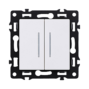 Выключатель 2-клавишный 10А/250В с LED подсветкой, белый Kollinger Asthetik AS-010WH
