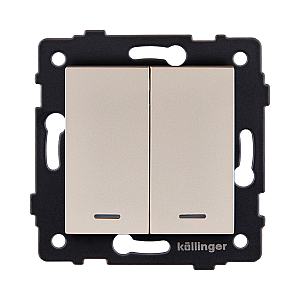 Выключатель кнопочный 2-клавишный 10А/250В с LED подсветкой, золотой Kollinger REA-S-014GD для Aspekt, Eleganz, Reflex