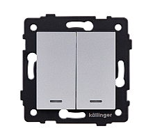 Выключатель 2-клавишный проходной 10А/250В с LED подсветкой, серый Kollinger REA-S-010GY для Aspekt, Eleganz, Reflex