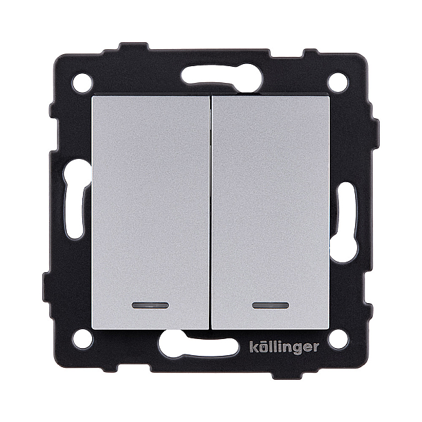 Выключатель 2-клавишный проходной 10А/250В с LED подсветкой, серый Kollinger REA-S-010GY для Aspekt, Eleganz, Reflex