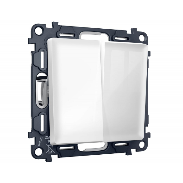 Комплект механизма 2-клавишного перекрестного выключателя 10A-250V Alfa Белый глянец Quant Ambrella Volt MA103030 (AP1030, VM125)