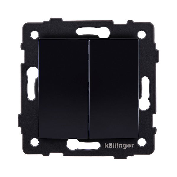 Выключатель 2-клавишный проходной 10А/250В, изогнутый, черный Kollinger REA-R-009BK для Aspekt, Eleganz, Reflex