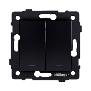 Выключатель 2-клавишный 10А/250В с LED подсветкой, изогнутый, черный Kollinger REA-R-008BK для Aspekt, Eleganz, Reflex