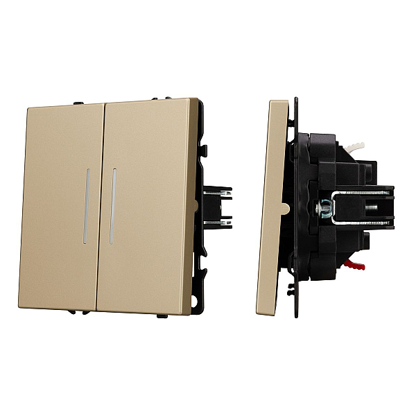 Выключатель звонковый 2 кл подсветка софт-тач золотой песок Arlight SWT-MKR2-SFPL-L-GD (250V, 10A) 061743(2)
