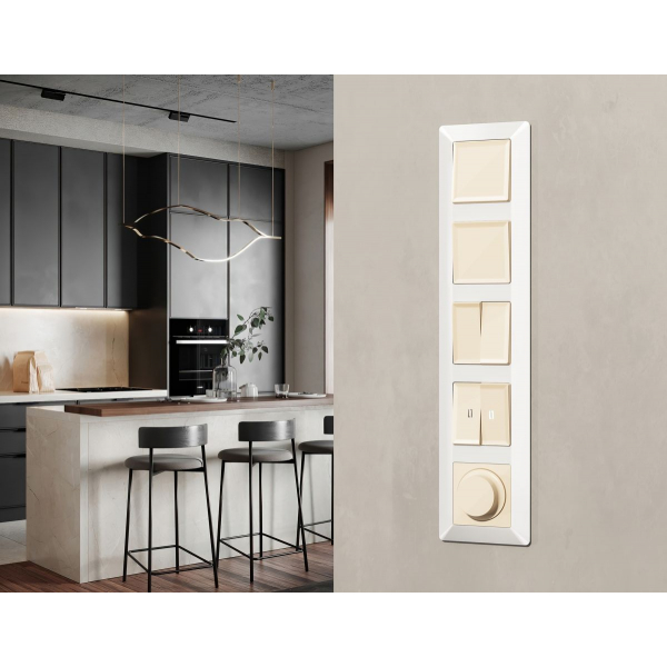 Комплект механизма 2-клавишного перекрестного выключателя 10A-250V Alfa Бежевый глянец Quant Ambrella Volt MA303030 (AP3030, VM125)